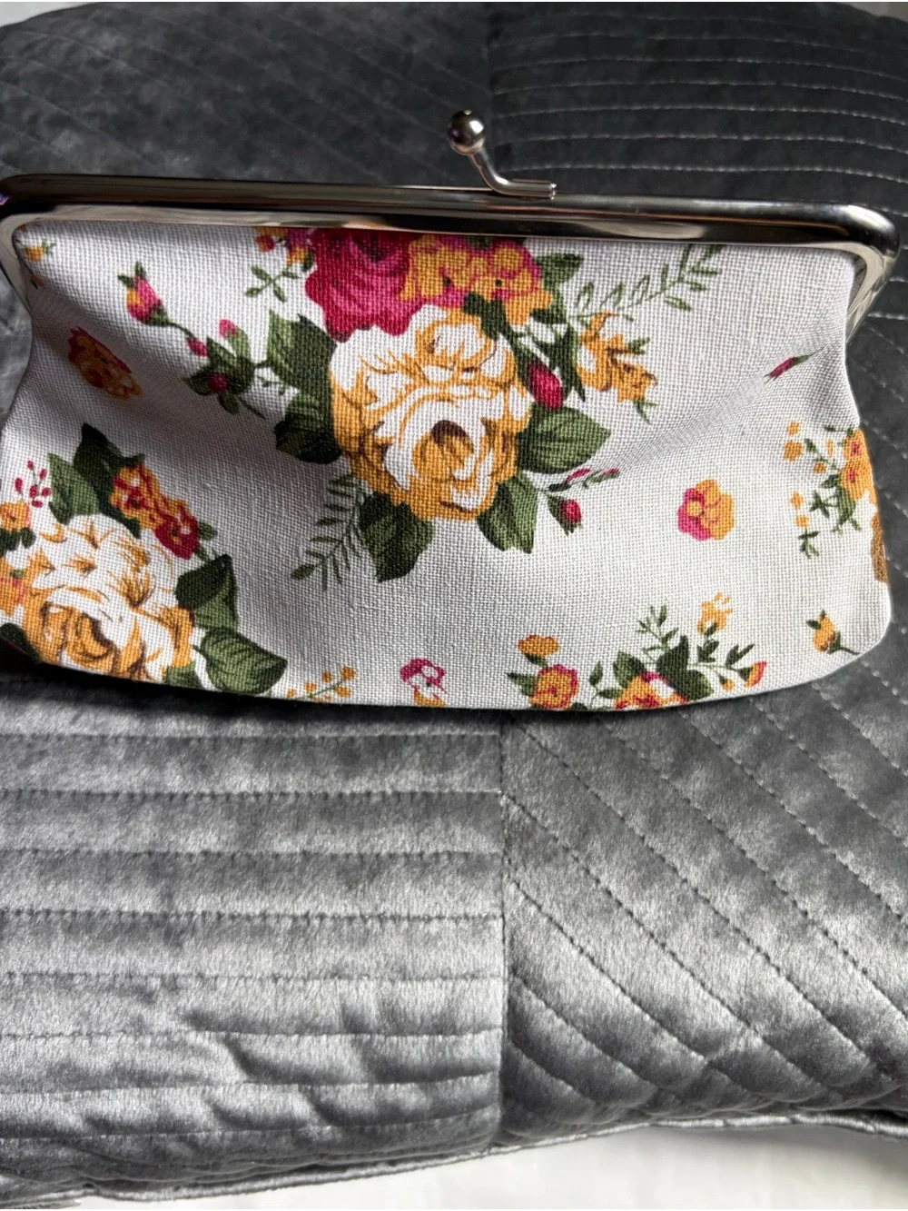 Floral Vintage- style Snap-Top Clutch - Yellow & Pink Floral